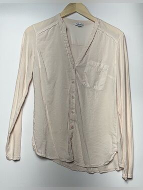 Splendid Pale Blush Pink Collarless V-Neck Button-Down Shirt Sz XS